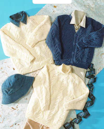 Childs Raglan Sweaters & Cardigan Pattern in Aran 10 ply Worsted wool- Fits 20 - 30 Chest Knitting patterns PDF  Download