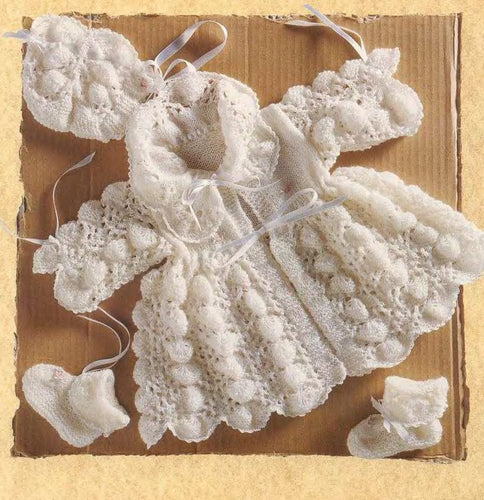 Baby Matinee Coat, Bonnet and Booties in a shell pattern- fits 0-3 months  Knitting pattern in 2 ply Download PDF
