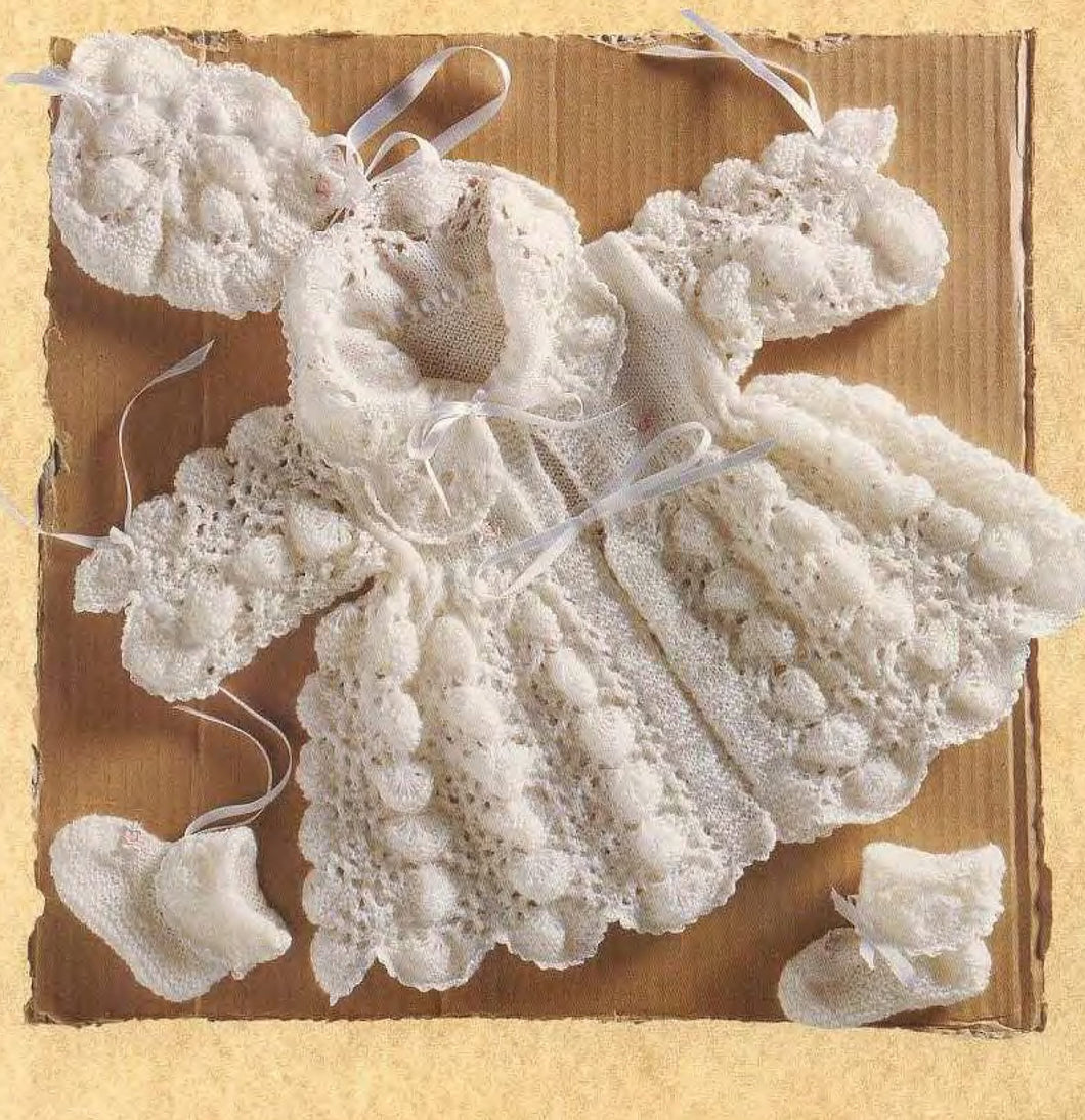 Baby Matinee Coat, Bonnet and Booties in a shell pattern- fits 0-3 months  Knitting pattern in 2 ply Download PDF