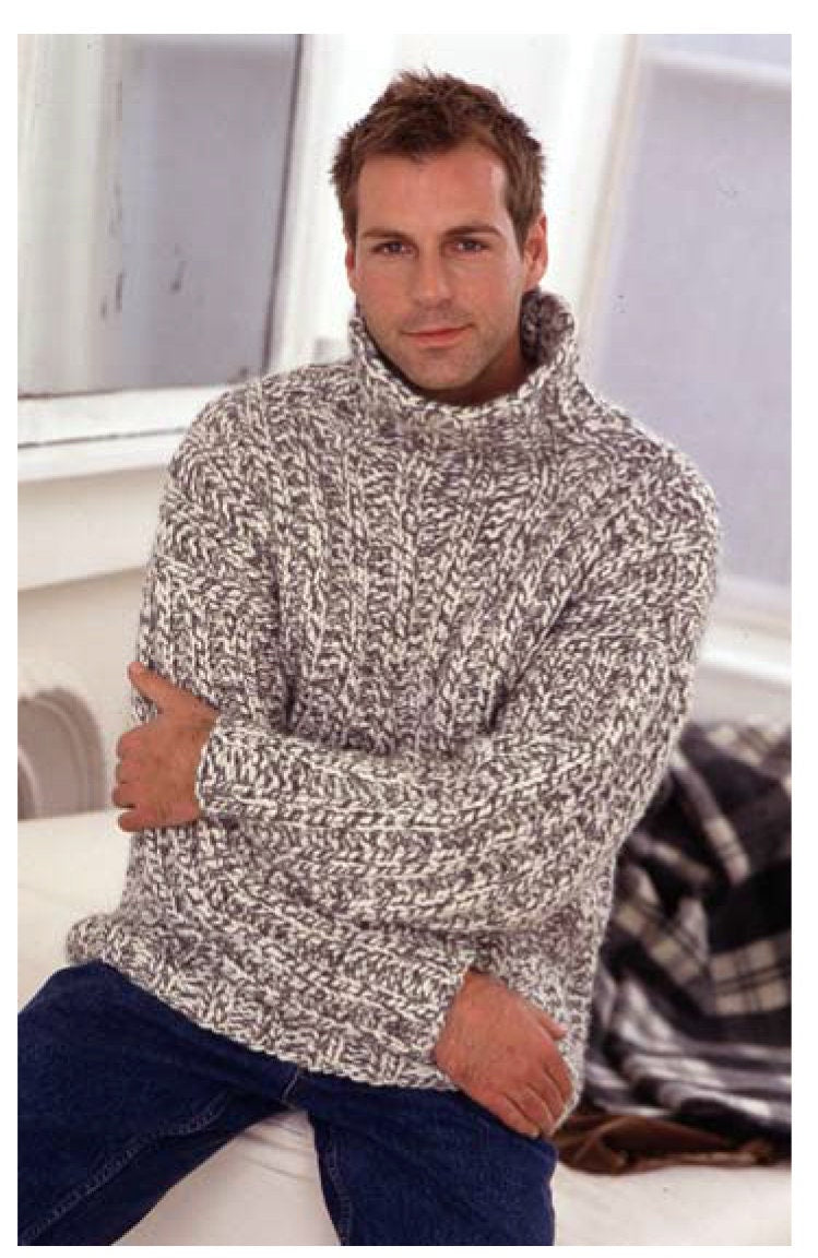 Man's Quick Easy Ribbed Polo Neck Sweater-Jumper- Super chunky Super Bulky wool- Fits 36-46 Ins- Knitting Pattern Instant Download