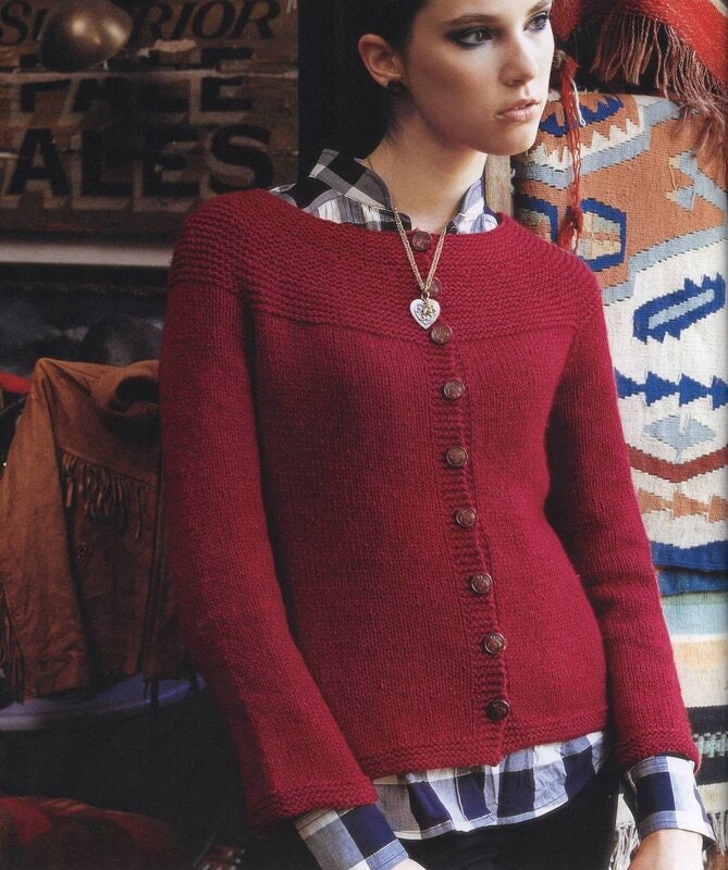 Womens Easy Garter Stitch Yoke Cardigan 34-40