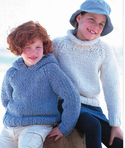 Child's Easy Super Chunky Roll Neck & Hooded sweaters Boy- Girl- Knitting Pattern Super chunky/Super bulky wool Download-22-32