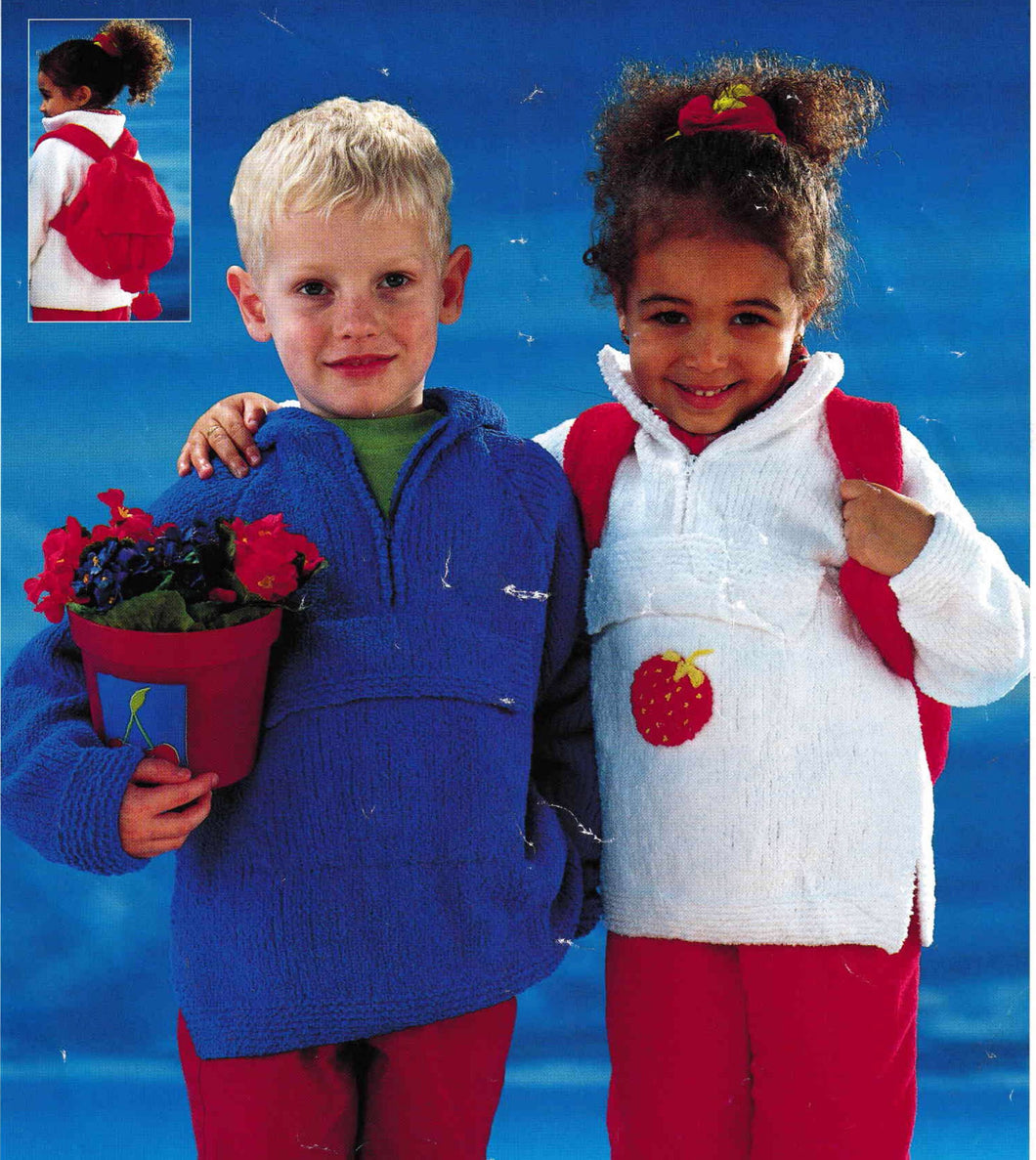Childrens Chenille Raglan sweater - collar & Hooded sweater- Large front pocket and rucksack 18-26 Knitting Pattern PDF Download (6m - 7yrs)
