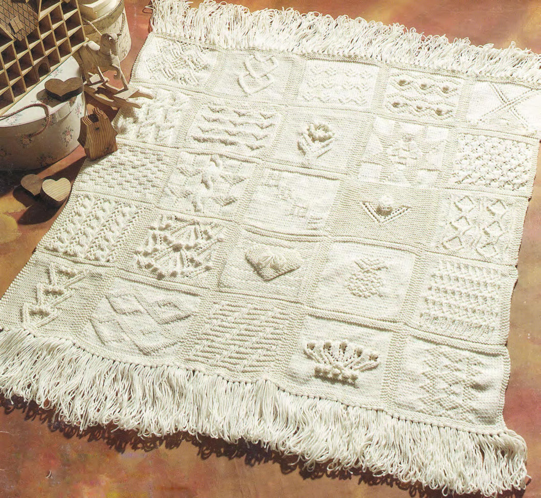 Aran Wool Sampler Afghan Knitting Pattern: 25 Squares (PDF Download)