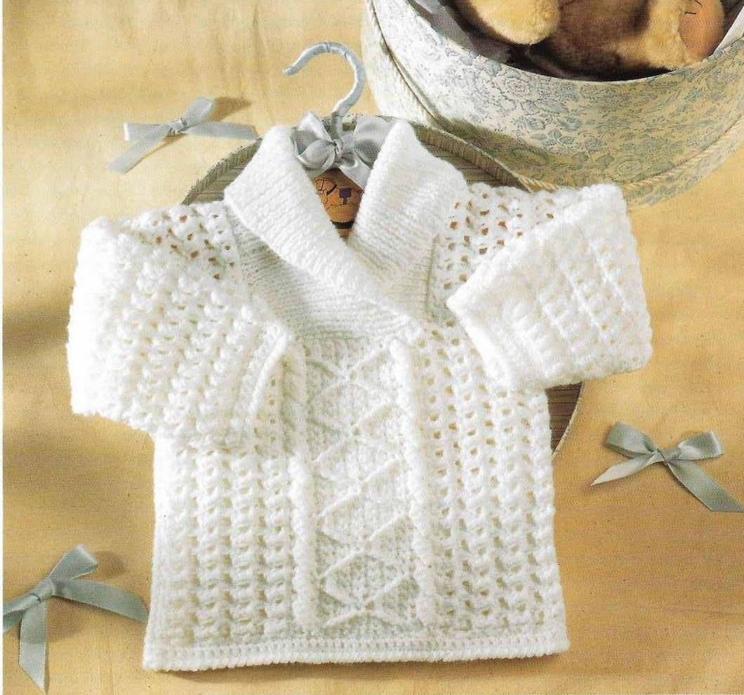 Cute Baby Lace Crochet- Shawl Neck Sweater- diamond front DK- 8 Ply- Light Worsted  wool- 16 - 22