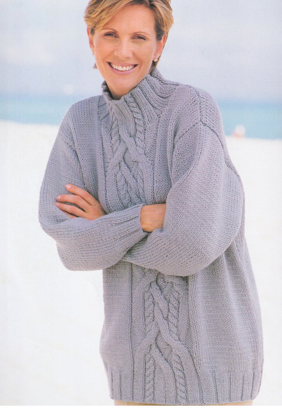 Womans Cable  Panel - Front Turtle Neck Sweater- Knitting Pattern In Chunky - Bulky - 12 Ply wool Knitting Pattern download  PDF