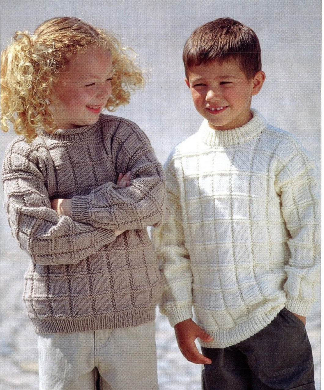 Childrens Sweaters Drop Sleeve Roll or Crew Neck Squares Textured 22-30