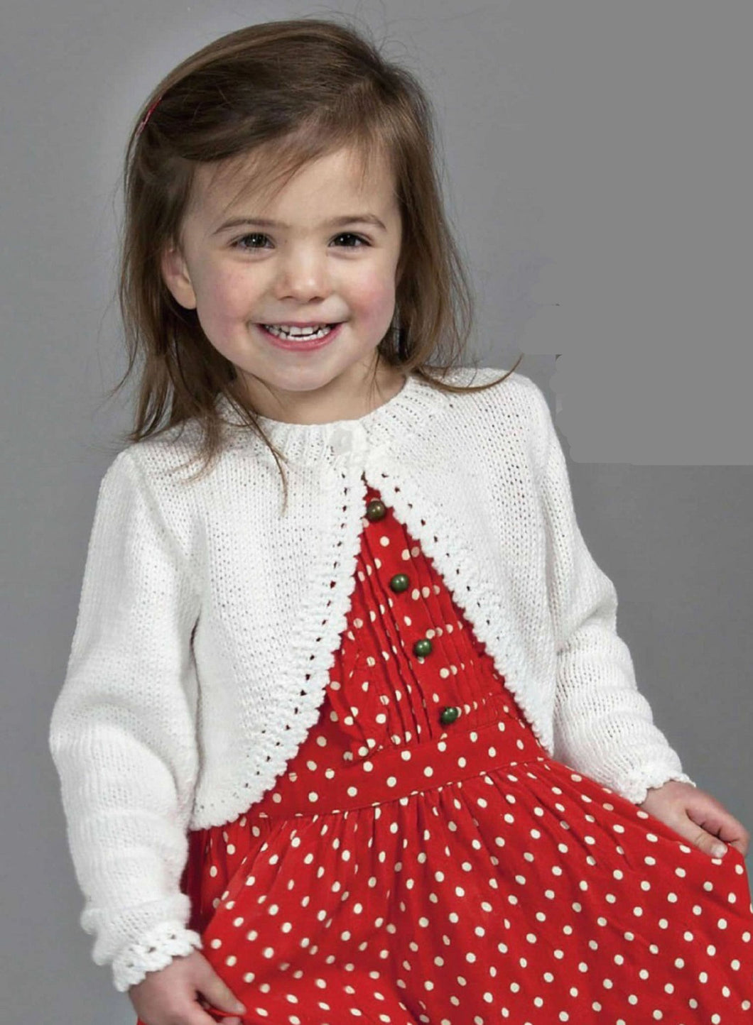 Girl's Easy Bolero Cardigan with picot edge Long sleeves, DK 8Ply Light worsted wool 50 - 72 cm ( 6m - 7 yrs) Knitting Pattern Download PDF