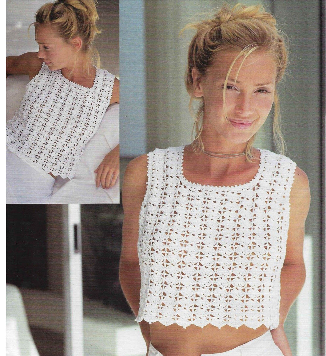 Womens Crochet Summer Tops Cropped & Short styles in 4 ply wool- Crochet pattern _30 - 40