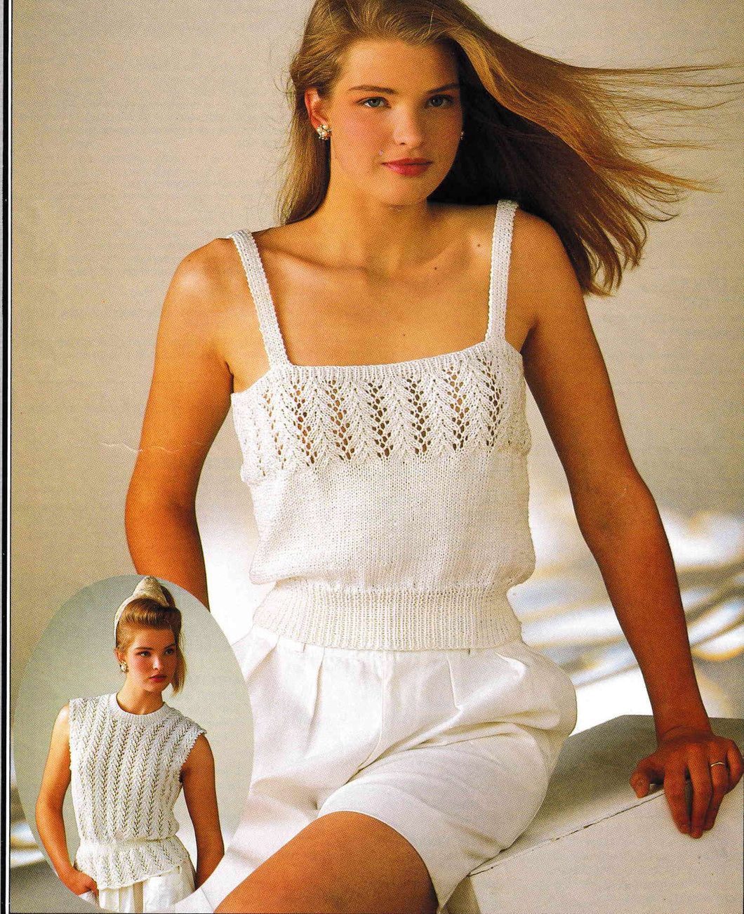Womans Round neck Summer Lace top & Strappy Camisole- Vest   in DK- 8 ply- fits chest 32