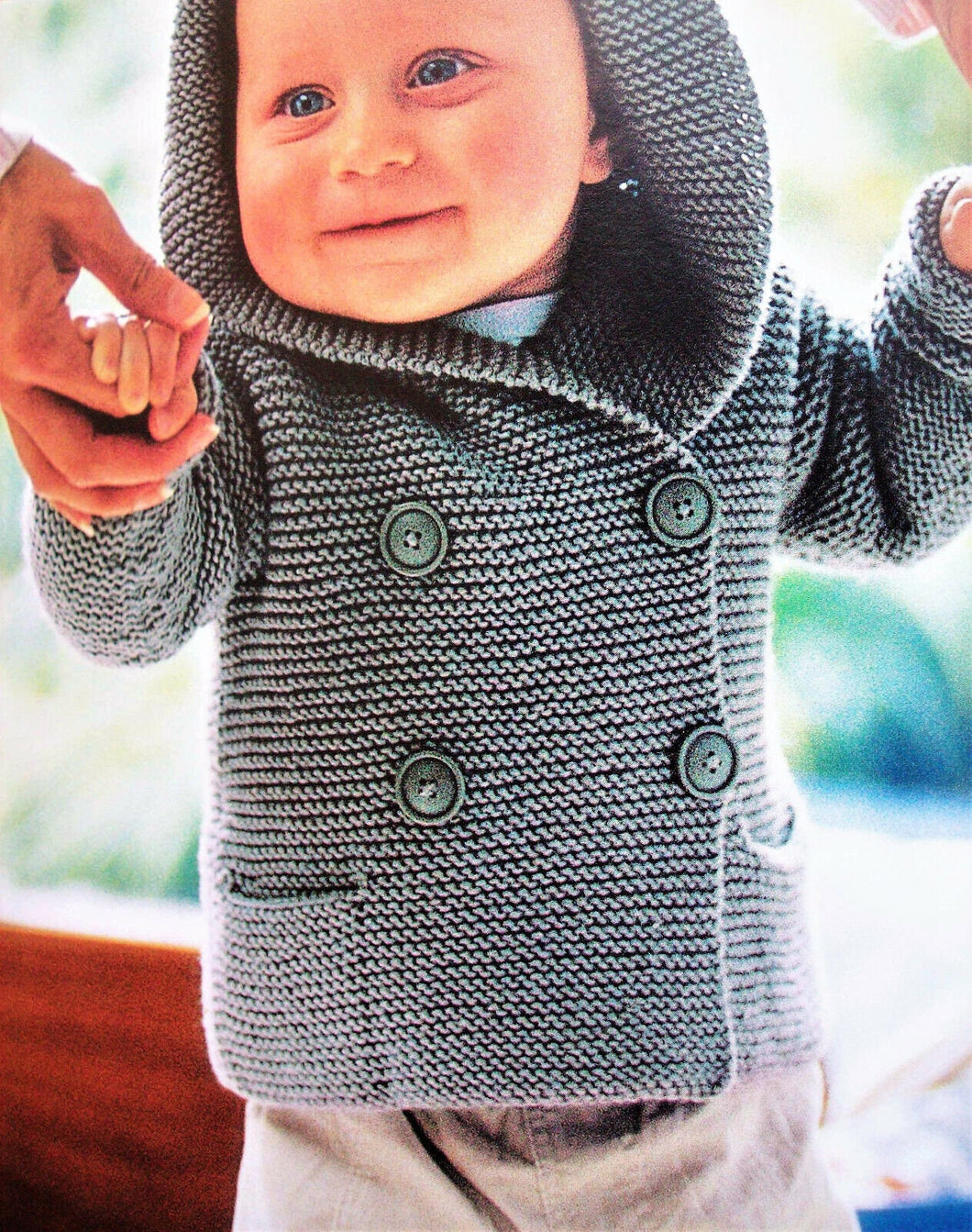 Easy Knit garter stitch baby hooded Jacket- DK-8ply- light worsted- fits 0-12 mths Download PDF Knitting Pattern