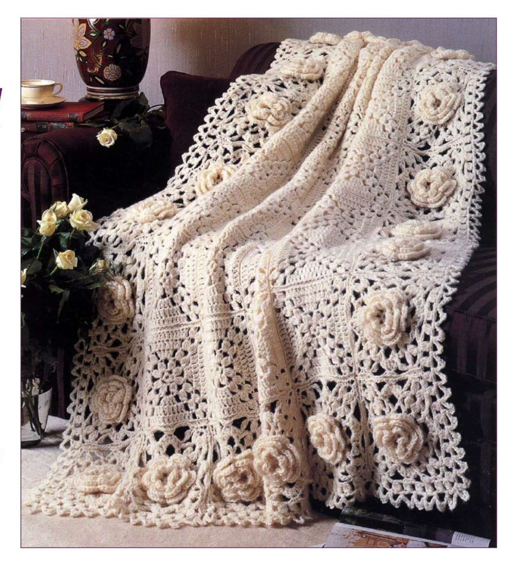 Vintage Crochet Pattern Pretty Rose Heirloom Square Afghan Blanket PDF Instant Digital Download Worsted weight wool