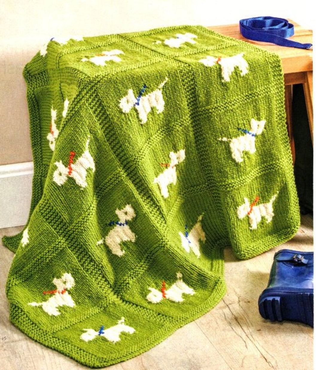 Dog Blanket Scottie Westie Motif ~ 82cm x 86cm ~ Chunky Wool Knitting Pattern PDF Instant download
