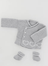 Easy Beginner Baby Garter Stitch Cardigan embroidered hearts & boots with pants=Premature - 6  months" ~ 4 Ply Knitting Pattern PDF Download