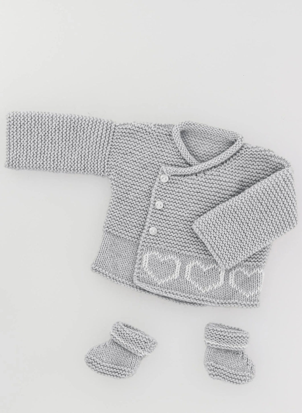 Easy Beginner Baby Garter Stitch Cardigan embroidered hearts & boots with pants=Premature - 6  months