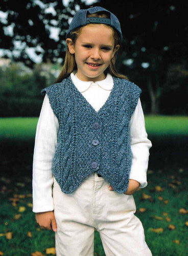 Children's Cable Waistcoats V neck  button front- Pointed hem- 20