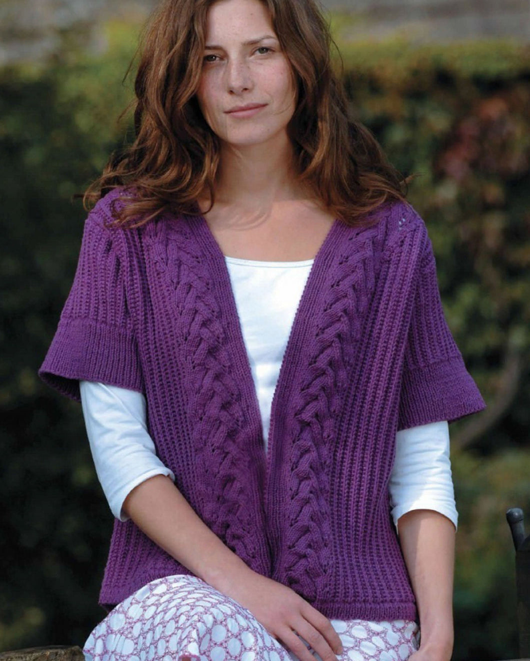Womans Short sleeved cable edge to edge Jacket- Cardigan -  fits 32-42 Ins Chest- DK 8 PLy wool- Knitting pattern Download PDF