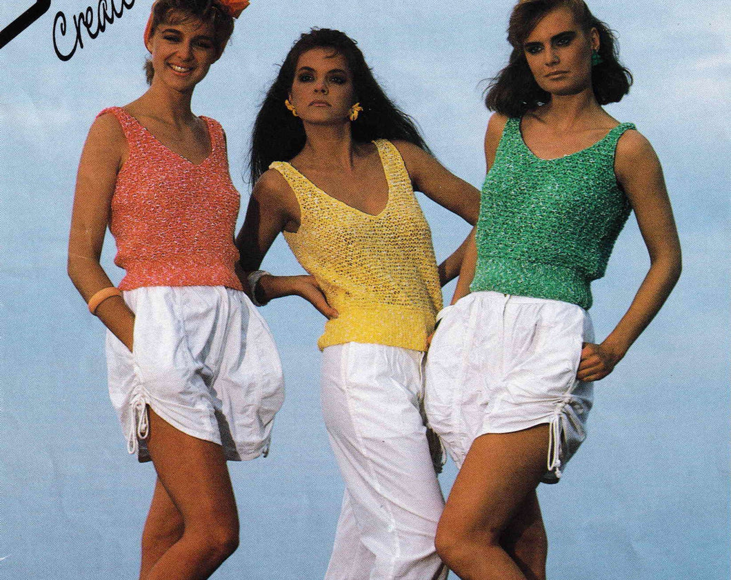 Womans V neck & Round neck Summer easy knit vest tops, beginner knitting in DK- 8 ply- fits chest 28