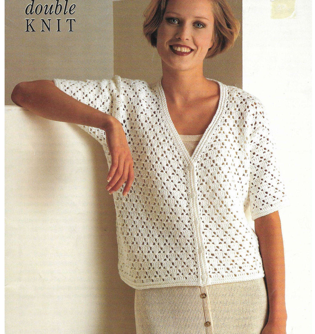 Womens Crochet Elegant Jacket with short sleeves in 4 ply Cotton wool-Crochet pattern _30 - 44