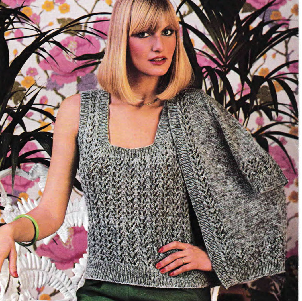 Womens Square Neck Sleeveless Sweater Top & Cardigan- Twin set  31