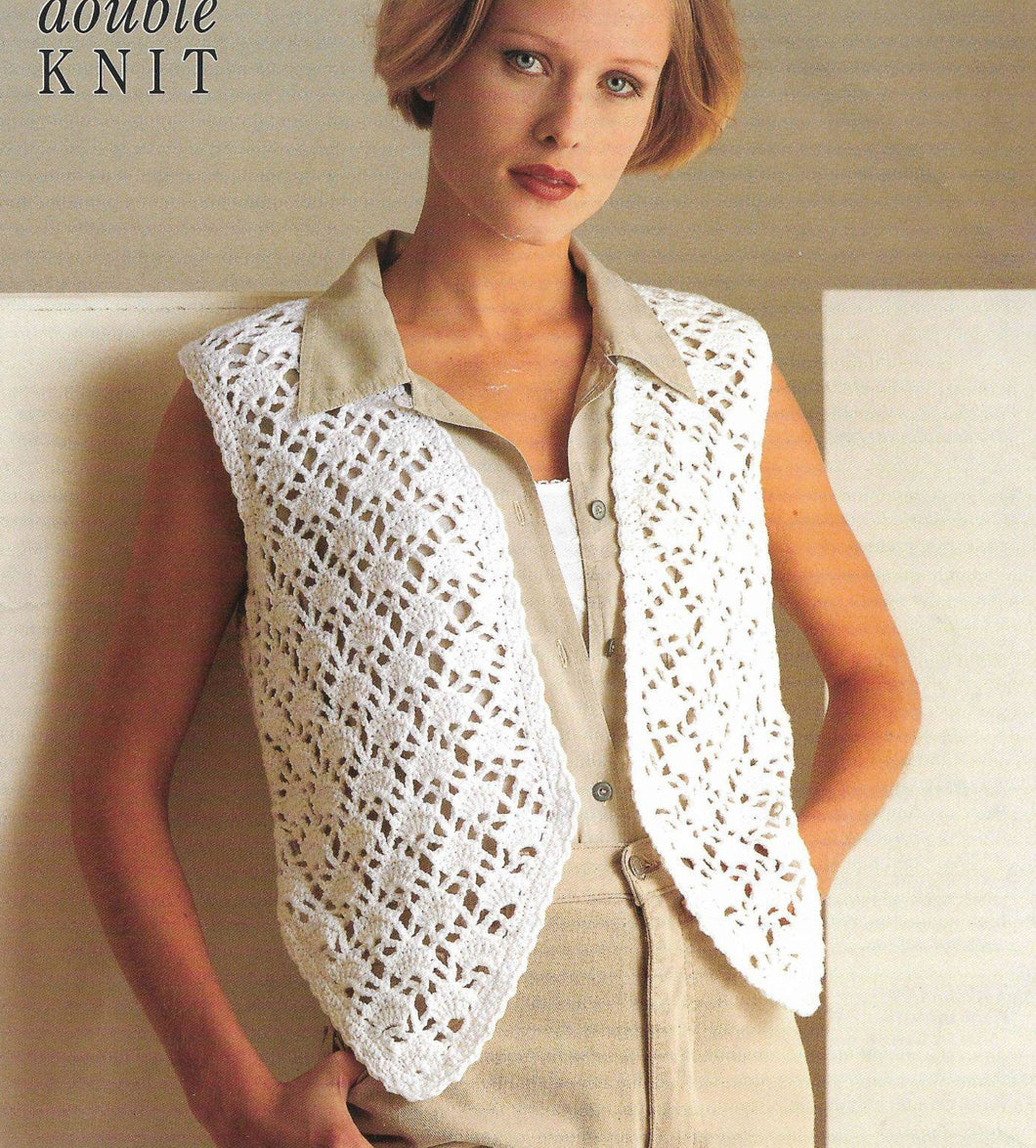 Womens Lacy  Shell Stitch Crochet Waistcoat V Neck style with Deep pointed front 30