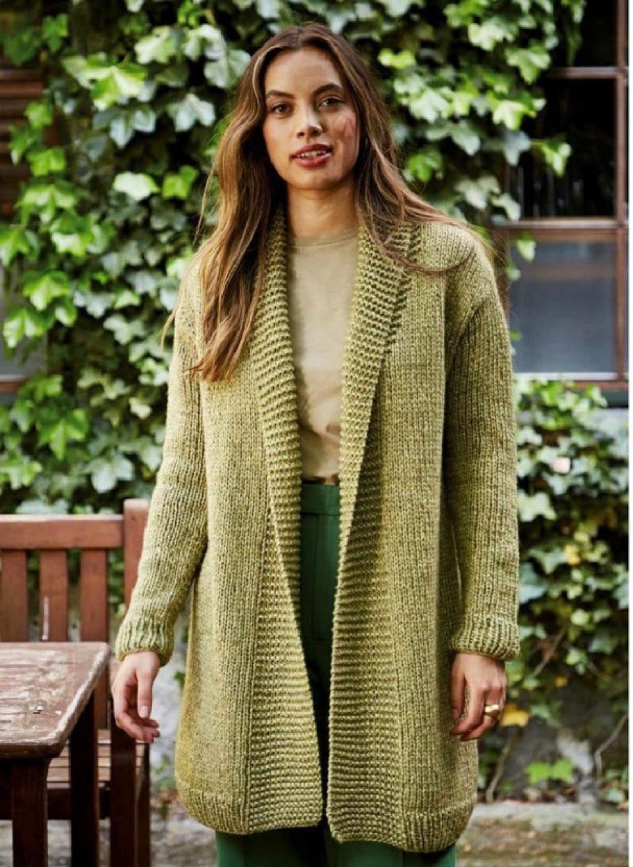 Womans Easy Knit Super Chunky- Super Bulky Cardigan ~ Shawl collar-loose fit Easy Quick Knit- fits 36-50