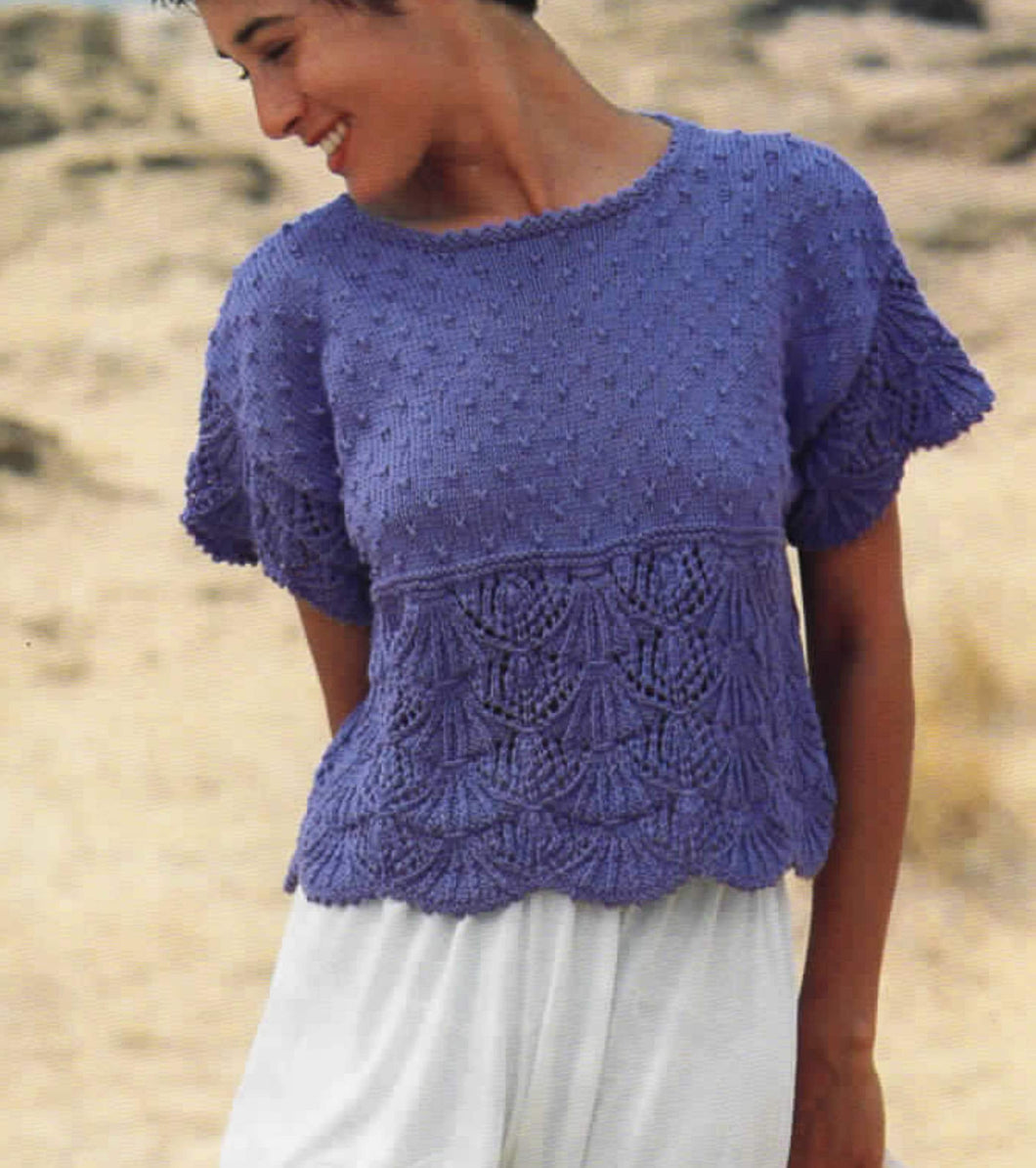 Womans Textured Scallop Edge Short Sleeved sweater Bobble Round neck Top 30-40