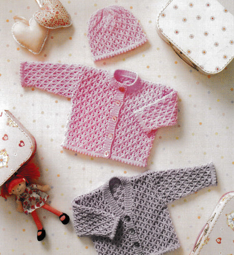 Baby Girls Lacy Diamond Round Neck & V Neck Cardigans - Hat  Premature -12-22
