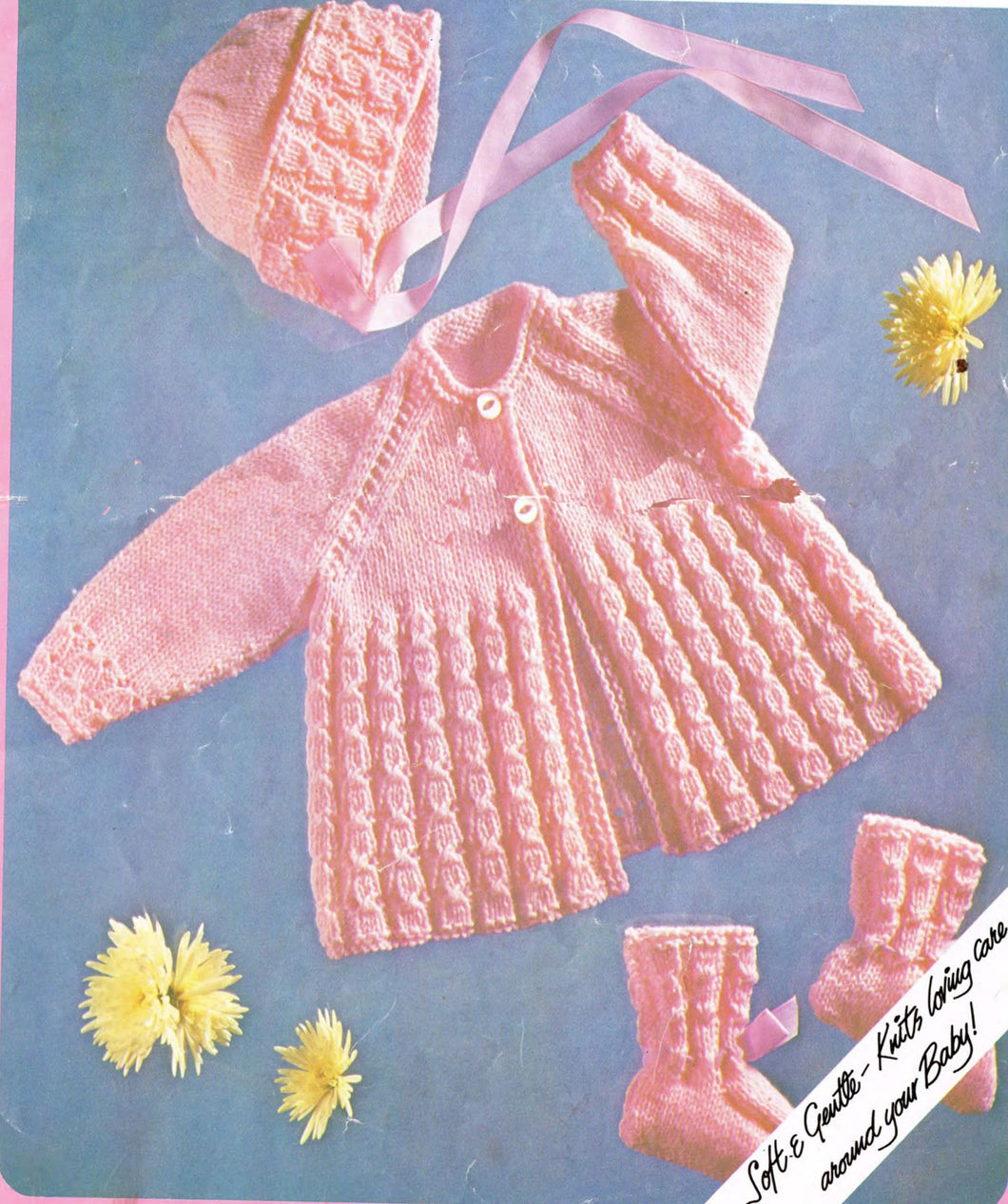 Vintage Round Neck Matinee Coat Bonnet and Bootees 18 - 20