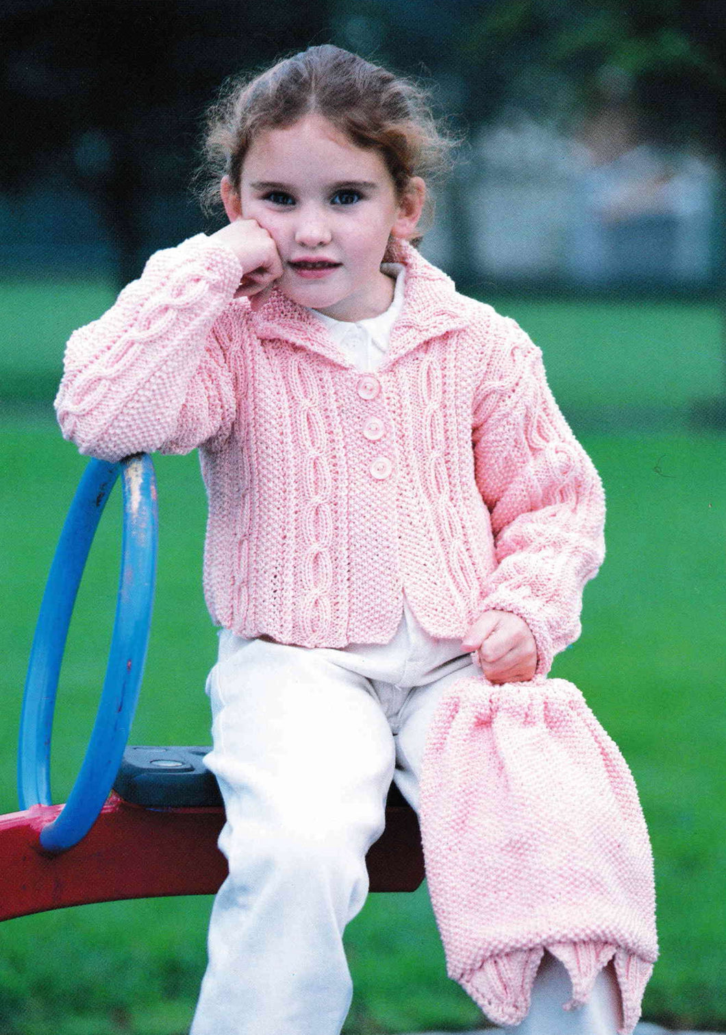 Girls Cropped Cable Cardigan with Collar & Knitted Bag - Knitting pattern- DK 8 Ply wool -20-28 chest - Download PDF Knitting pattern