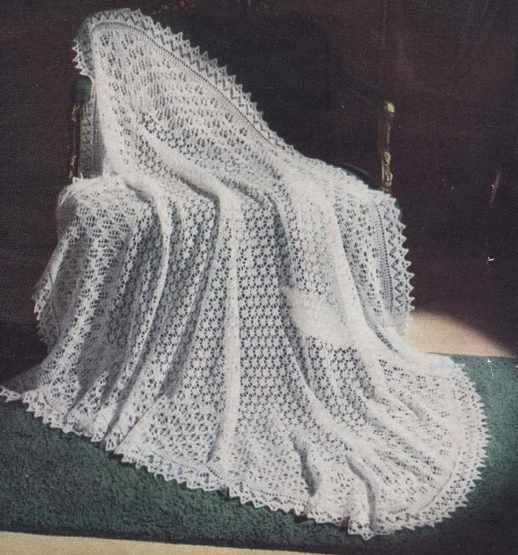 Vintage Heirloom Baby Shawl Blanket, Christening Shawl in 3 ply wool- Knitting Pattern 54 