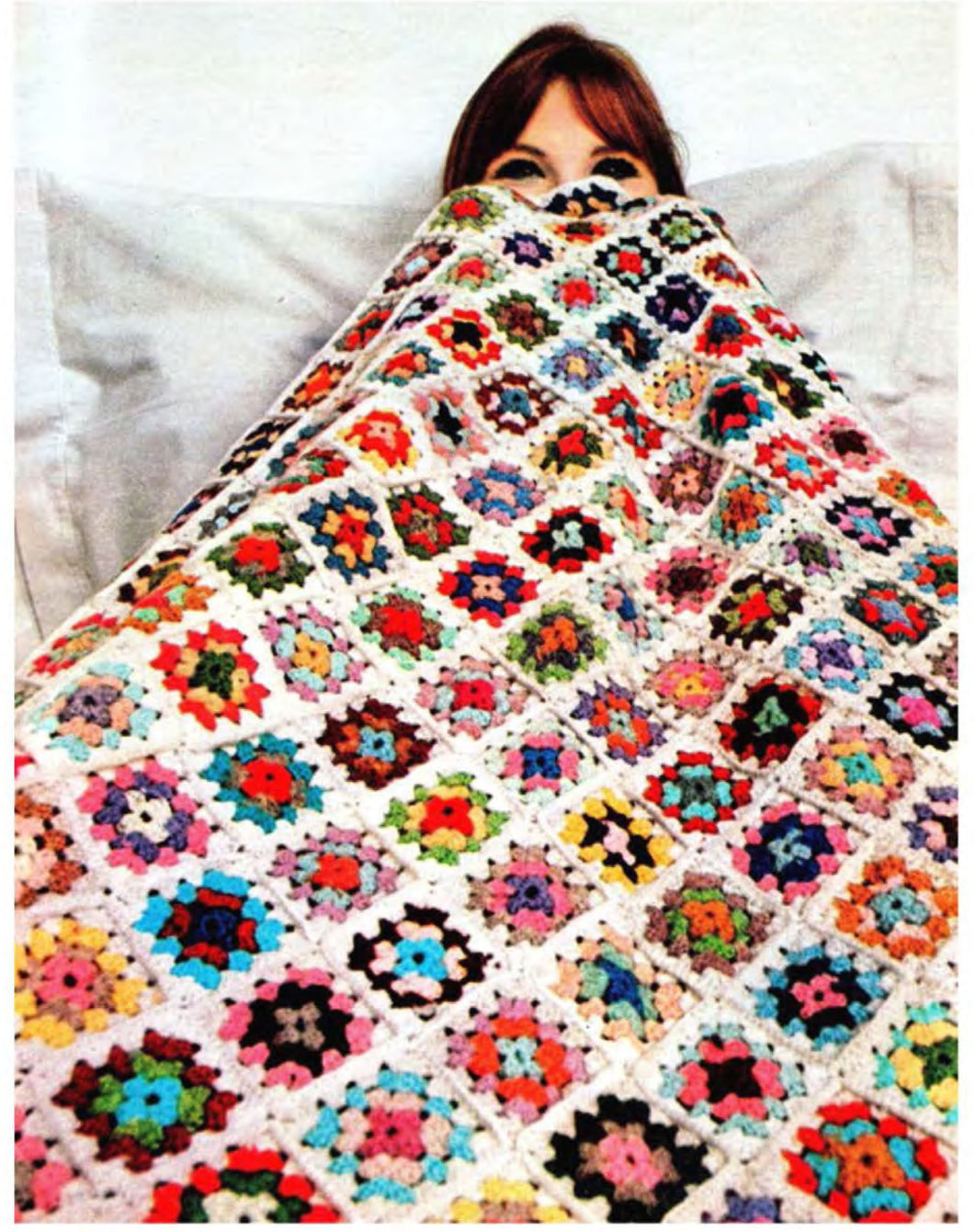 Granny Squares Crochet Blanket Afghan- 4 Ply Fingering wool- size 54 x 66