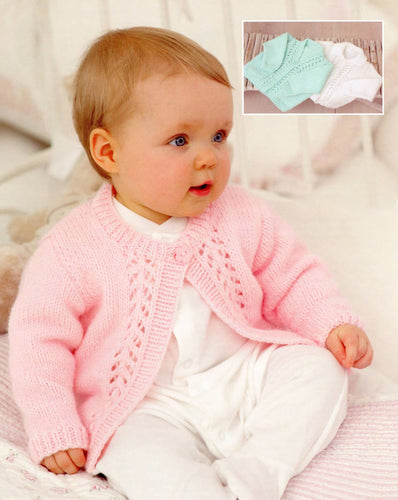 Baby Girls Lacy Eyelet Panel Round Neck Cardigan 16-26