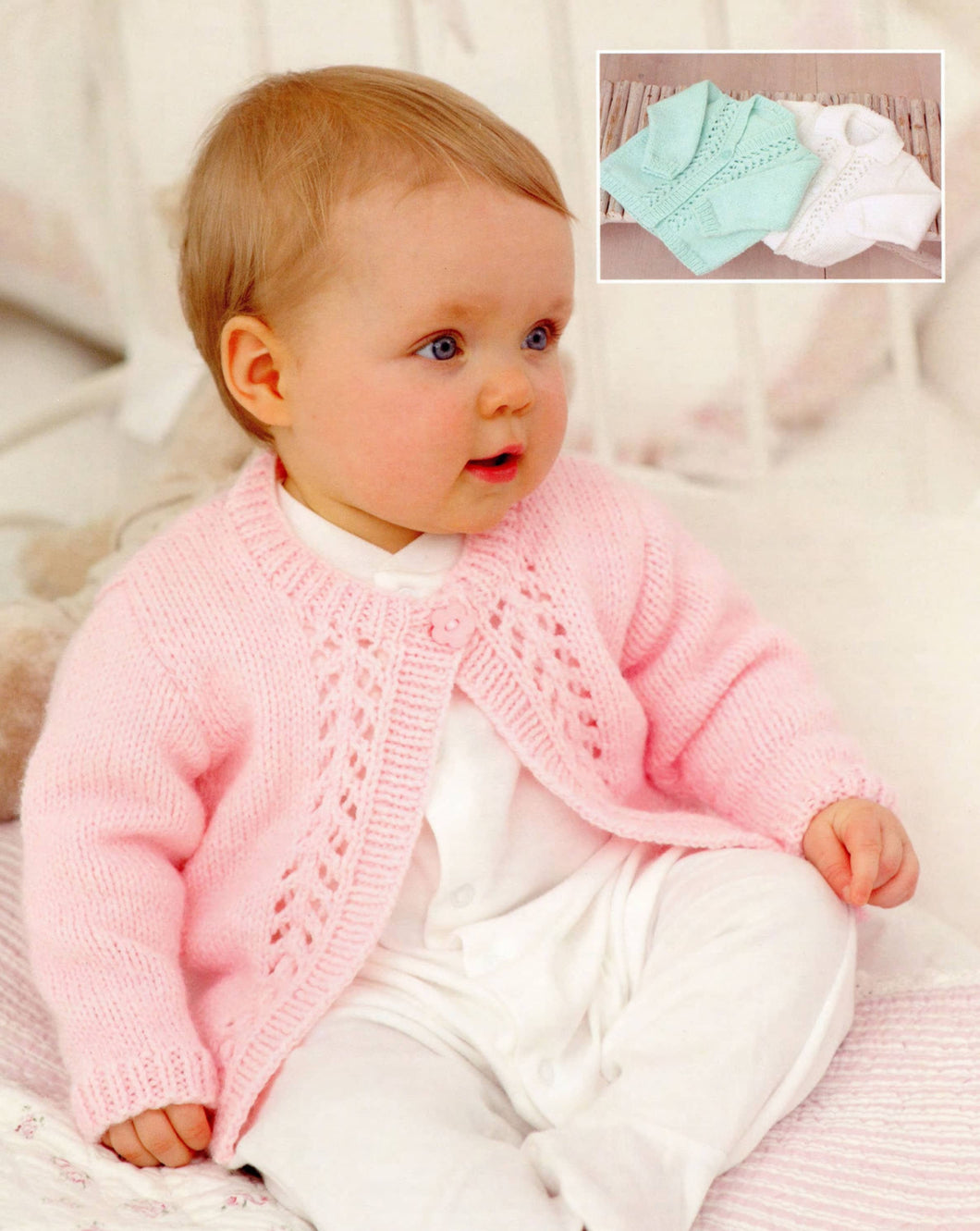 Baby Girls Lacy Eyelet Panel Round Neck Cardigan 16-26