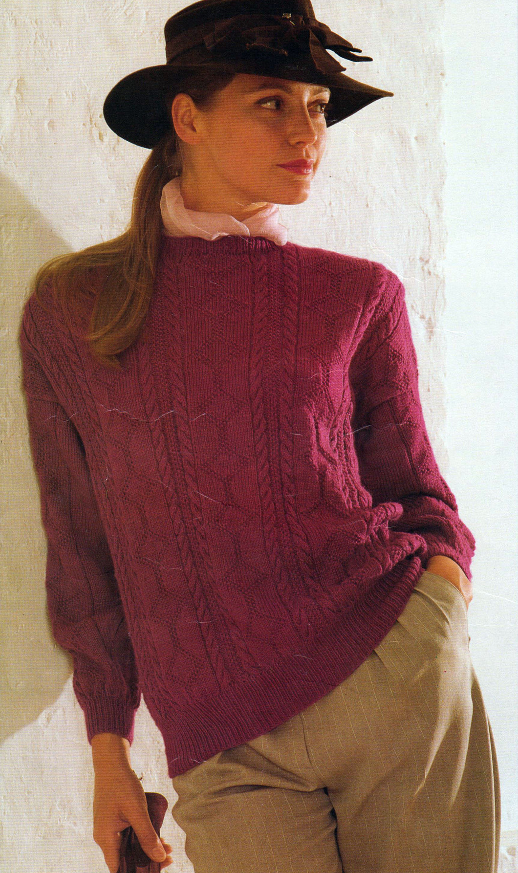 Womans Round neck textured Cable sweater- Fits 32-42