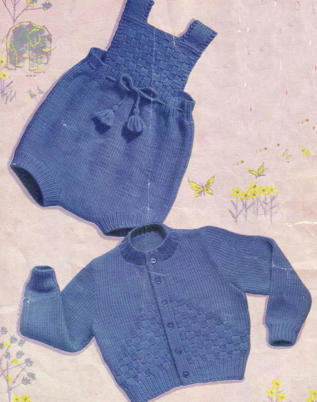 Baby Knit Rompers & Round neck cardigan - Vintage Knitting Pattern - DK 8Ply Light Worsted wool fits 22