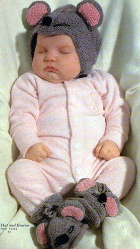 Baby Mouse Hat and Shoes - Bootees, cute pattern in DK (*ply) Light worsted. Knitting Pattern-  Fits 6-12 Months, Download PDF