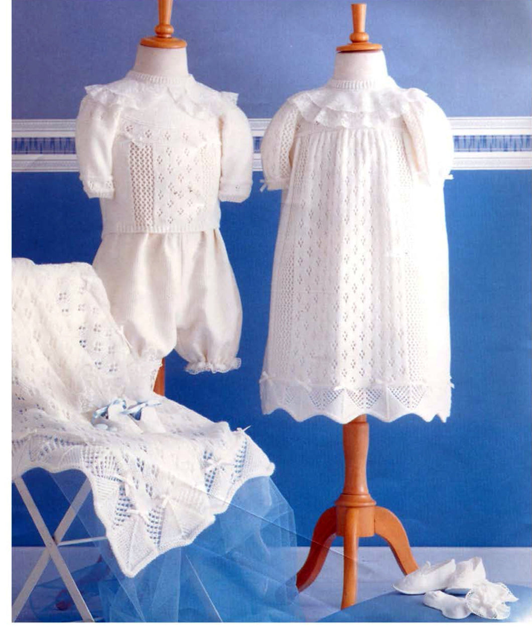 Baby- Layette Christening Dress Jumper & Shawl in 4ply  Fingering- Birth- 6 months, Knitting Pattern download PDF