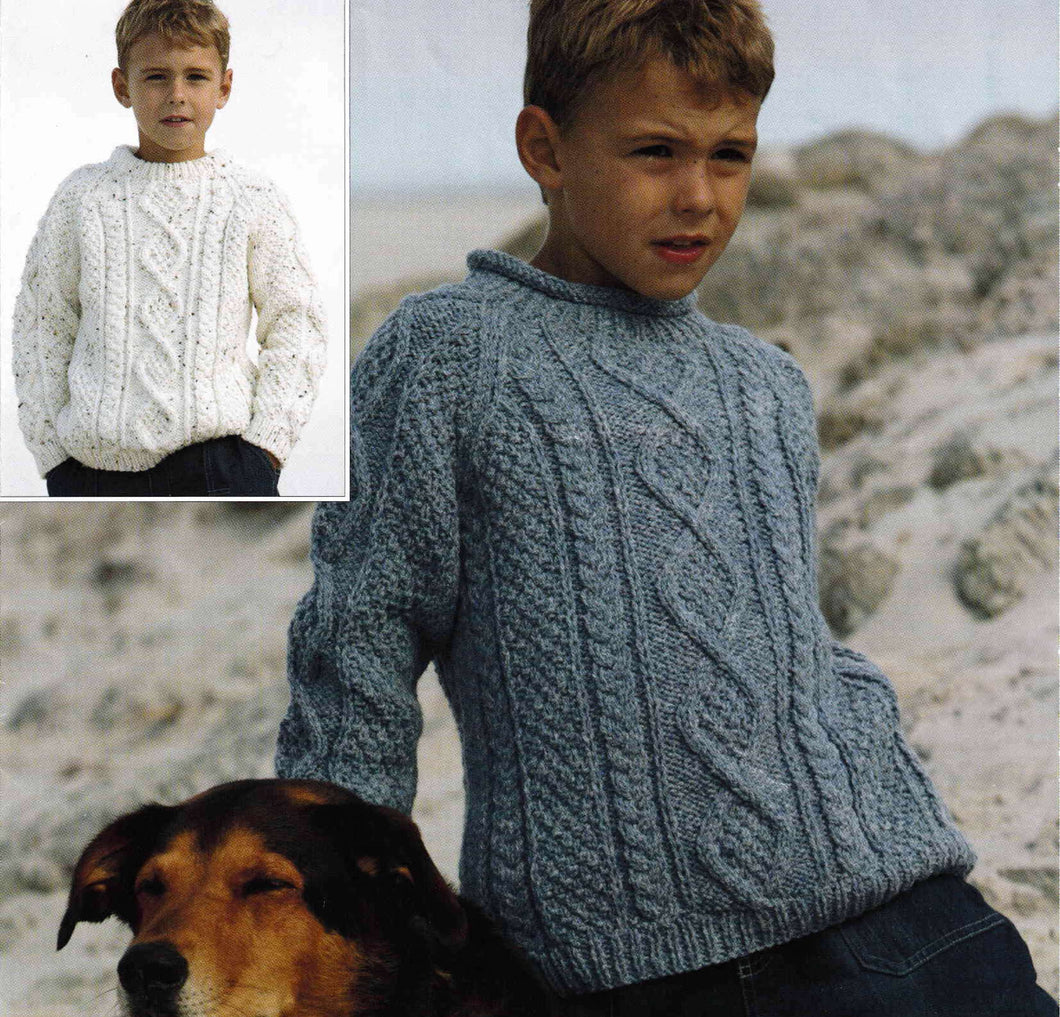 Boys Sweater- Round neck or Roll neck styles- Knitting Pattern -Aran  10 Ply (Worsted weight) Download-22-32