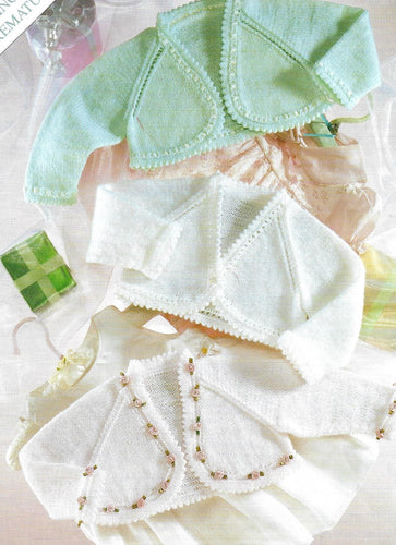 Baby Girl Bolero style Cardigans- Raglan sleeves, picot borders- 4 ply fingering - Premature  12