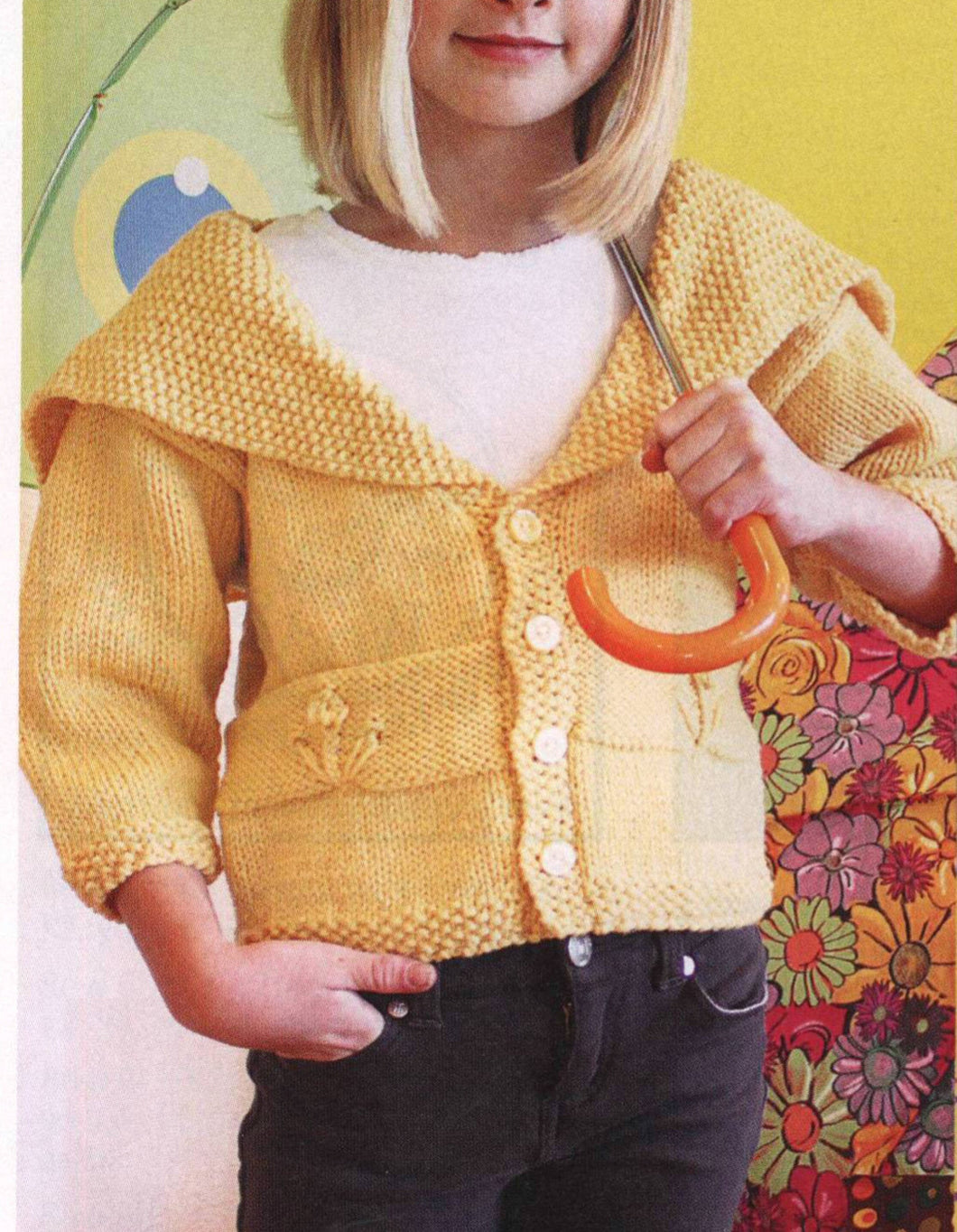 Girls Little Sailor Cardigan- Flower pockets -Sailor collar ~24 - 32'' (2 - 10 yrs) Aran - 10ply -Worsted Yarn Knitting Pattern pdf Download