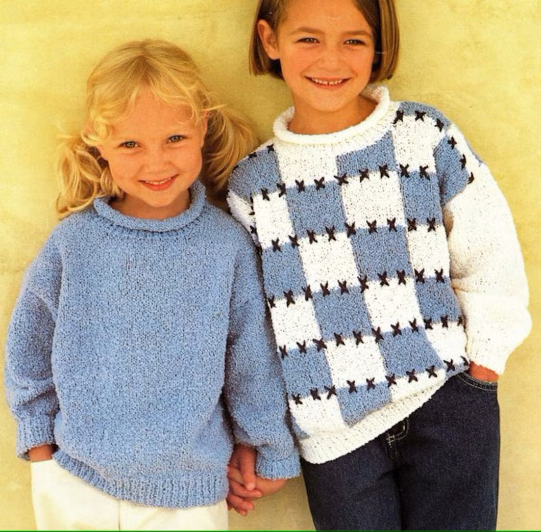 Girls Plain & Patchwork Sweater Roll Neck Drop Sleeve 22 - 30