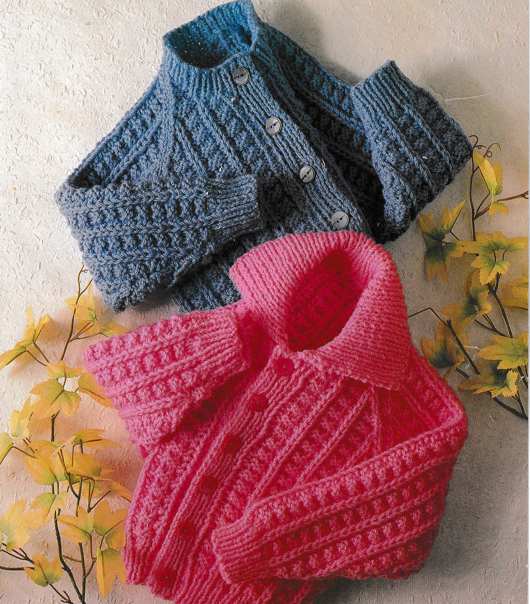 Chunky Baby Textured Raglan Cardigans round neck- collared  in Chunky Bulky Wool chest 22