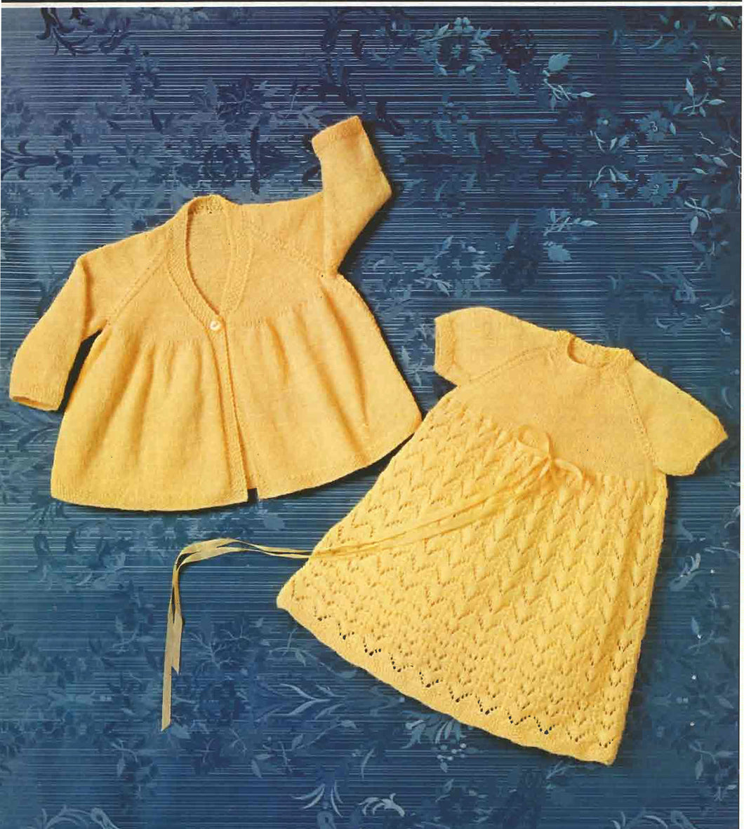 Vintage 1940s baby Girl Lace dress & Cardigan-Coat- Knitted in 3 ply Fingering yarn-Knitting Pattern Download PDF
