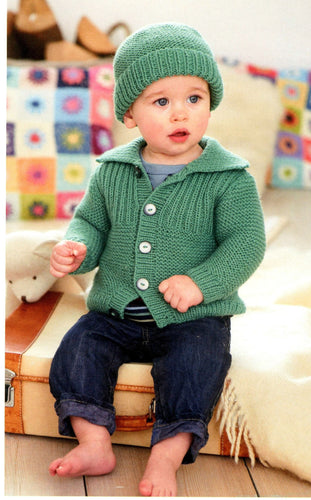 Baby Easy Garter Stitch & rib Jacket-Cardigan with collar -Blanket and Hat DK- 8Ply Light worsted wool  Download PDF Knitting Pattern 16-26