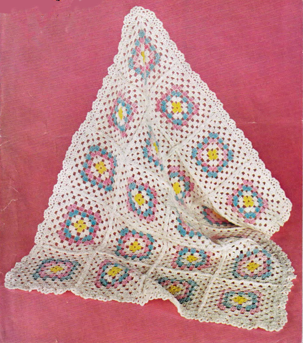 Granny Squares Crochet Blanket - Pram cover- Vintage Crochet at its best- English pattern- Crochet Pattern Download PDF