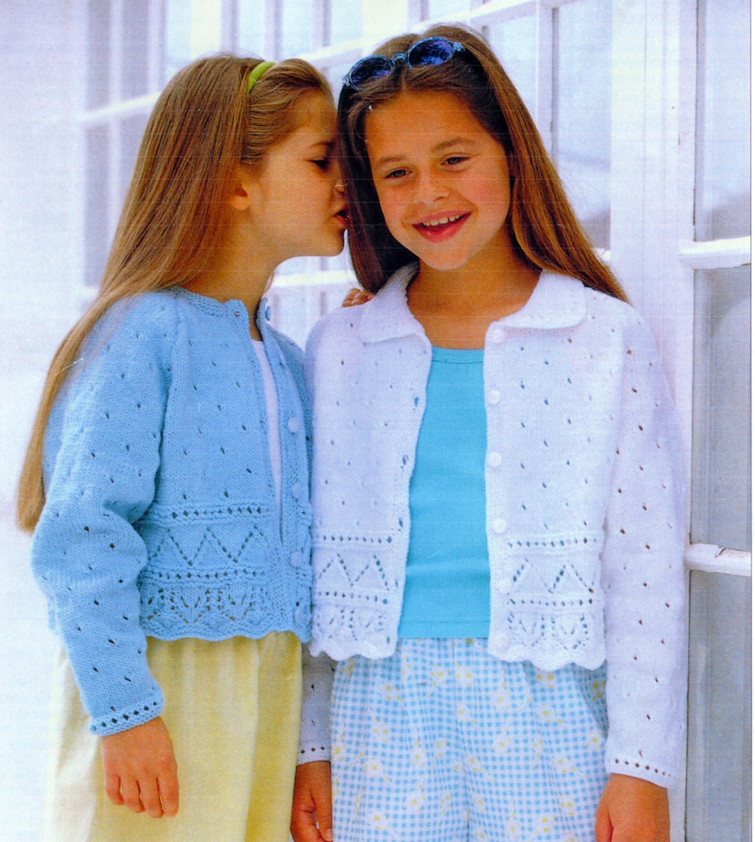 Girls Fancy Lacy Eyelet Round Neck or Collar Raglan Cardigan Jacket 22-32