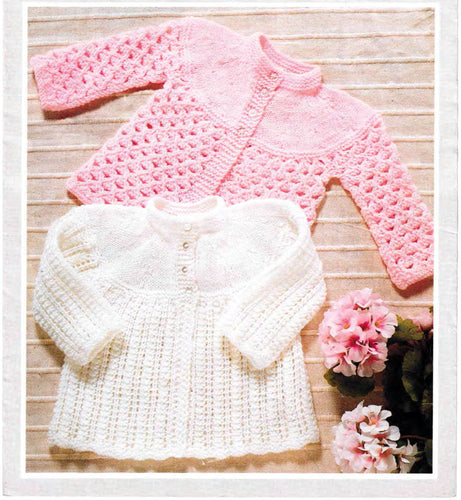 Bay Lacy Matinee Yoked  Coats- Cardigans in 4 Ply Fingering yarn- Knitting pattern- chest 18
