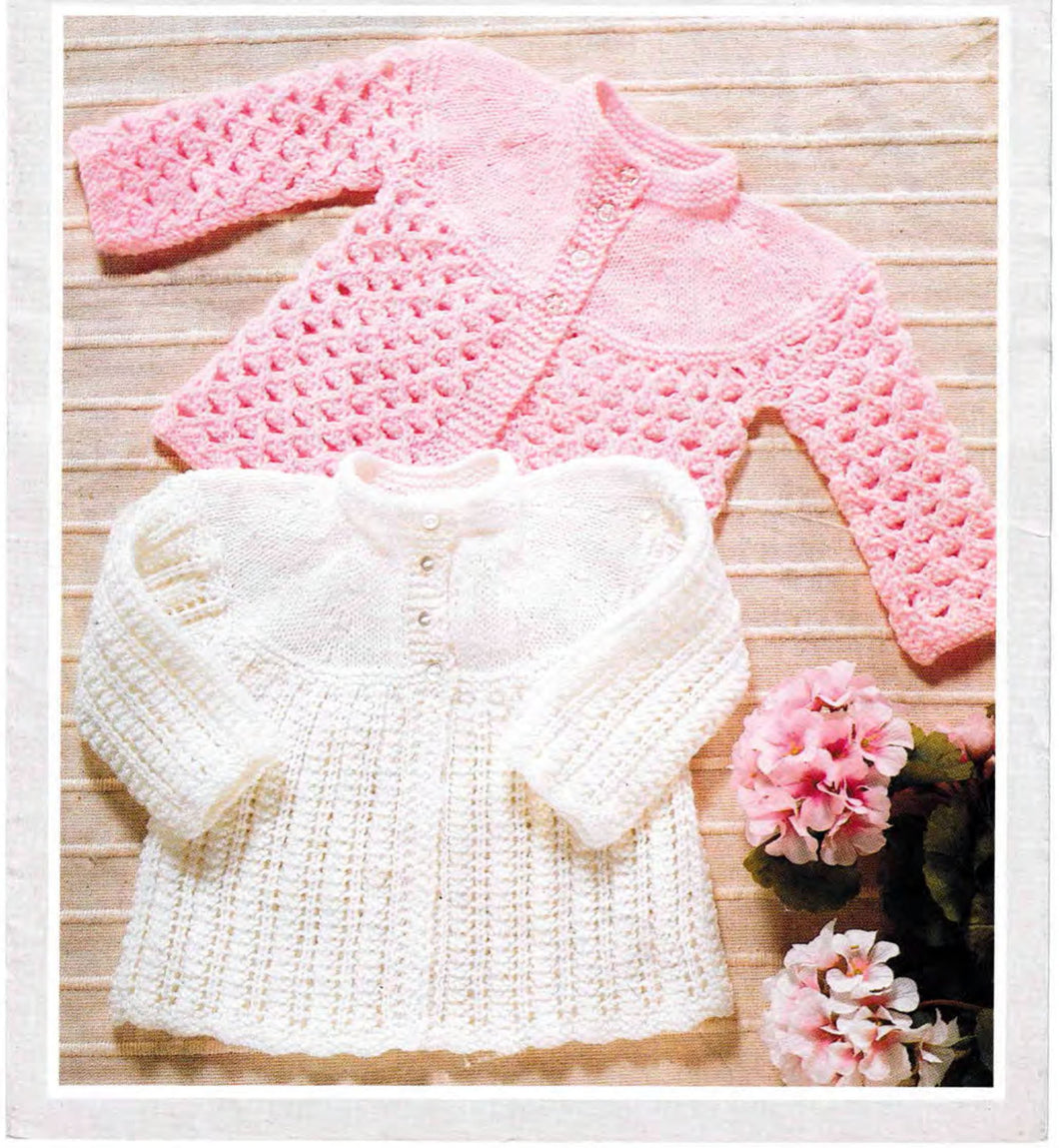 Bay Lacy Matinee Yoked  Coats- Cardigans in 4 Ply Fingering yarn- Knitting pattern- chest 18