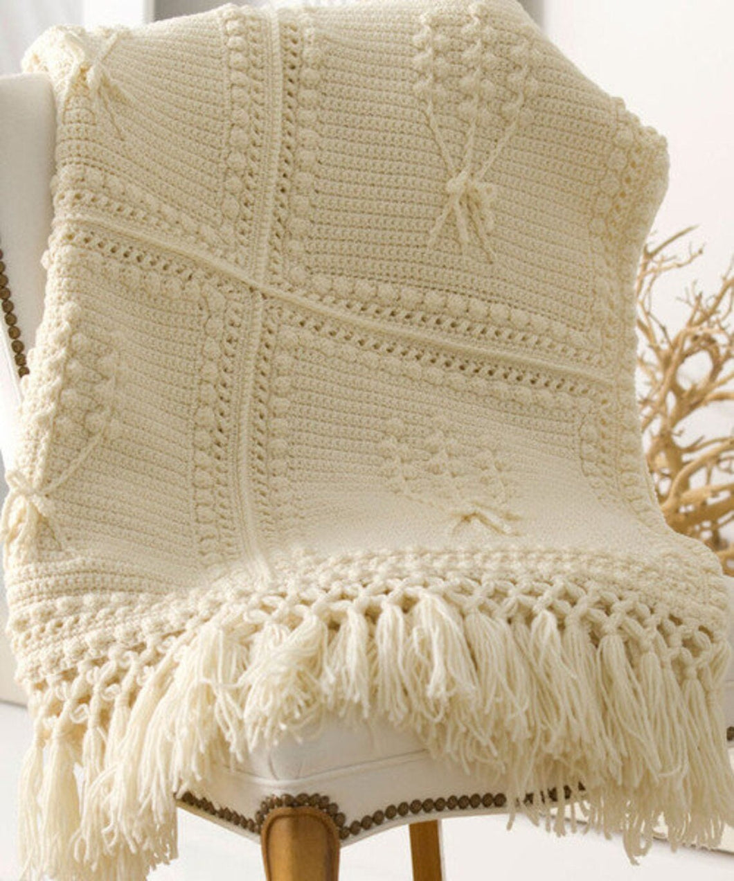 Vintage Crochet Blanket Afghan Bobble Flowers - Worsted Aran 10Ply Yarn ~ Crochet Pattern PDF Download